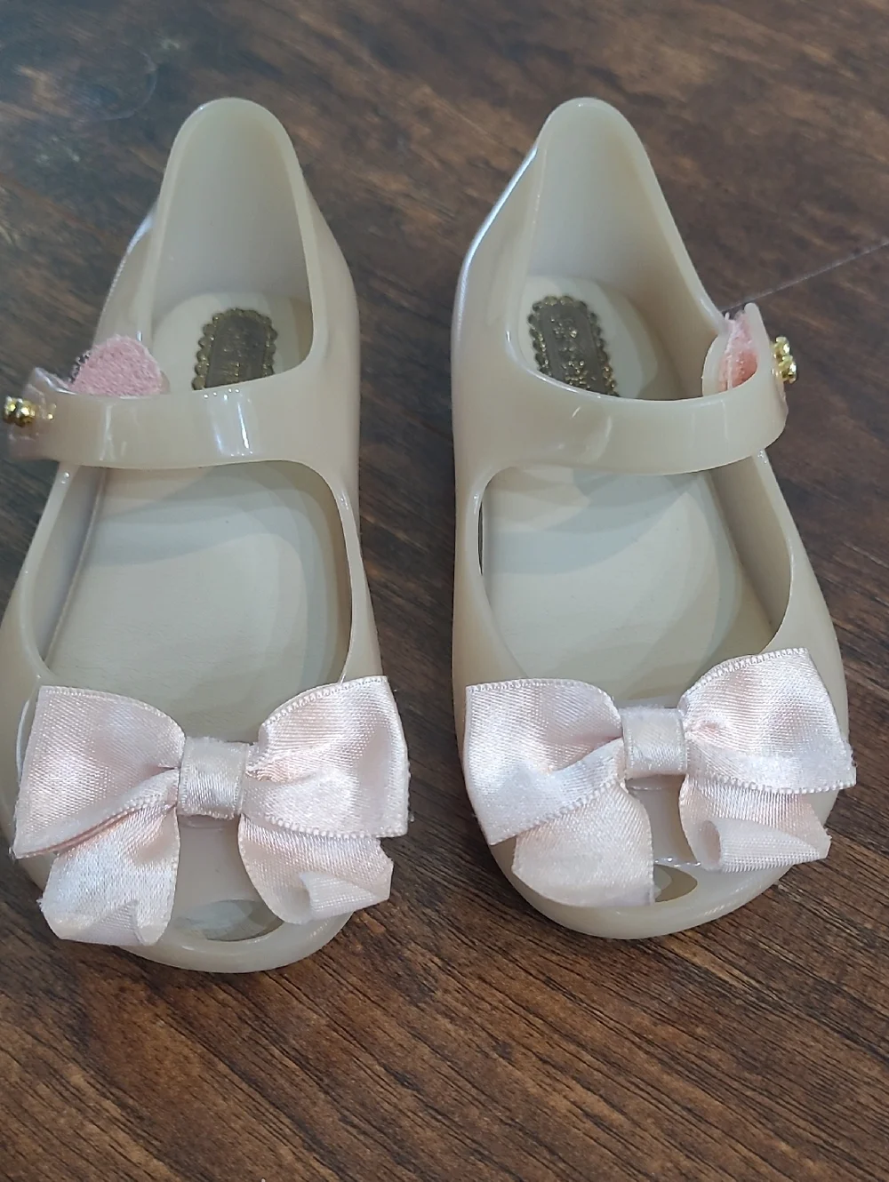 Mini Melissa Cream Jelly Mary Jane Shoes with Pink Bows 6c